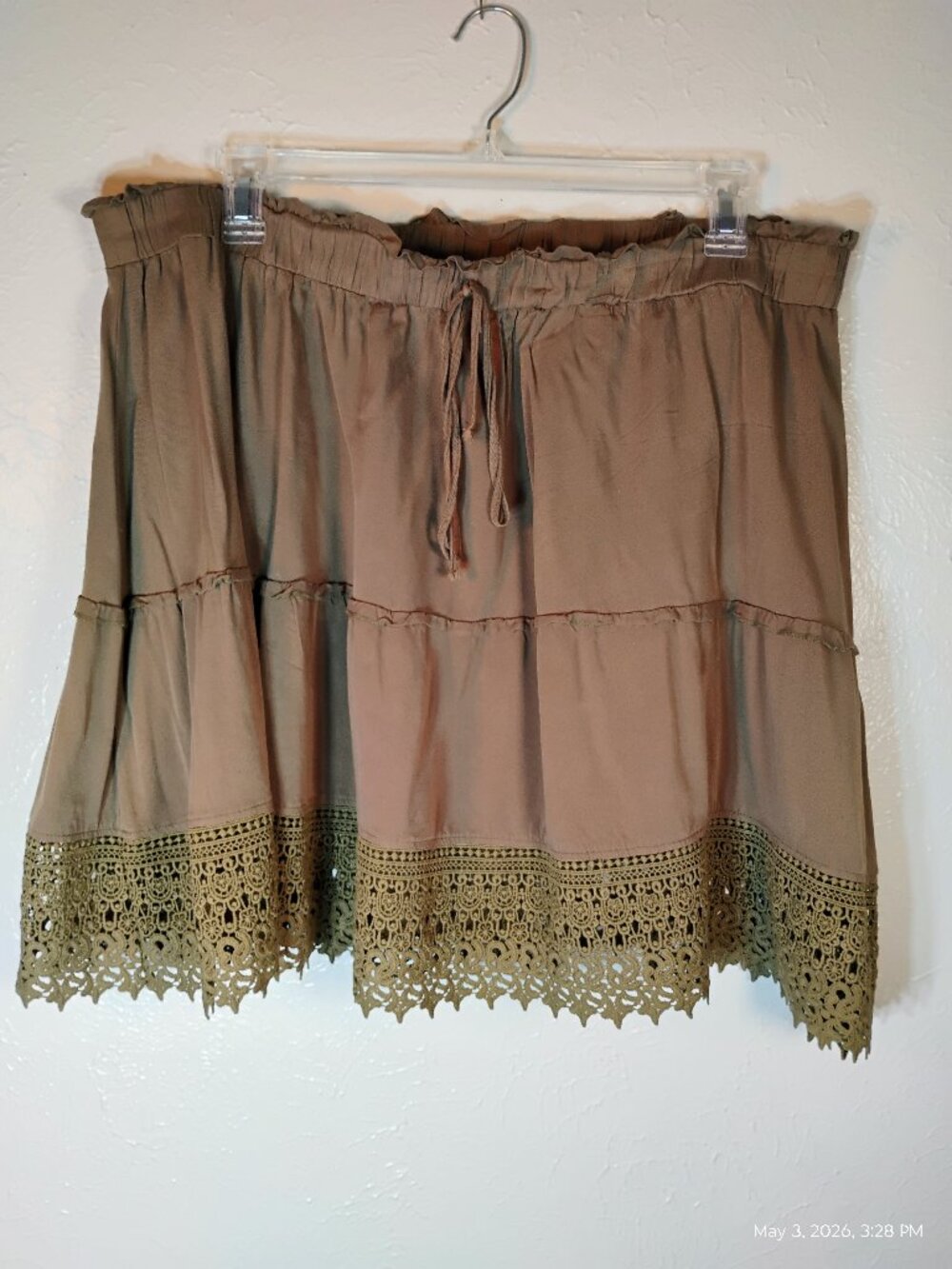 Bloom Chic Ruffled Tiered Olive Green Skirt Plus Size 22-24 with Lace Accents